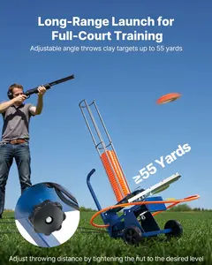 Clay Target Thrower, 75-80 Clays Pigeon Thrower, 55+ Yards Automatic Skeet and Trap Launcher on Wheels - with Adjustable Angle, Foot Pedal & Pull Handle for Clays Throwing, Shooting Sports