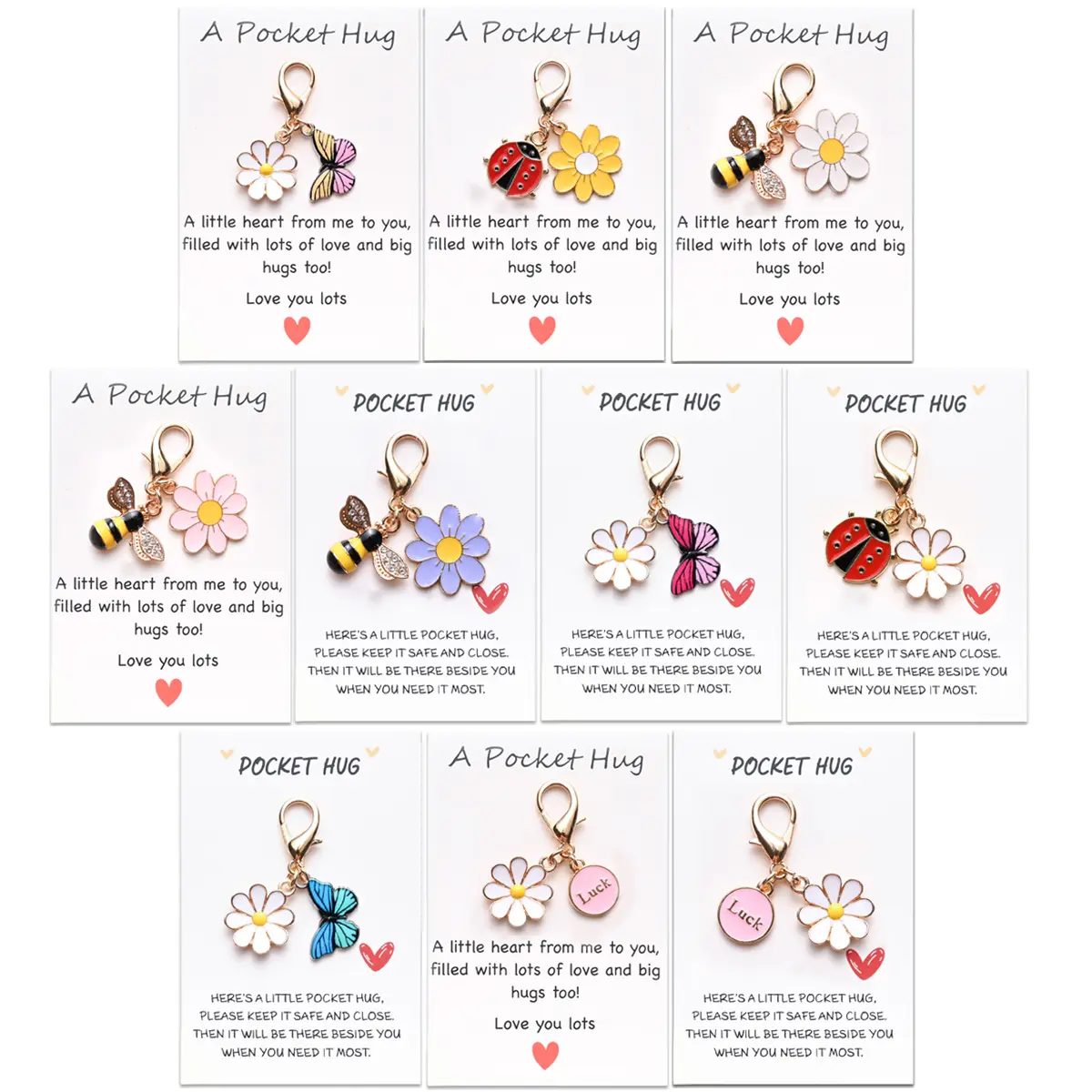 10/20 Pack Pocket Hug Keychain Gifts with Appreciation Note Cards, Resin Butterfly Flower Bee Charms, Employee Appreciation Gifts for Coworkers, Bulk Party Favors