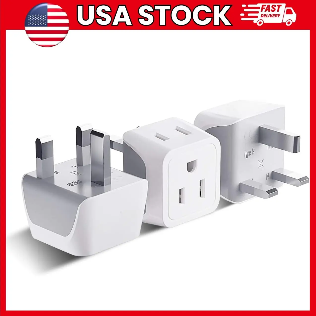 3 Pack UK Travel Plug Adapters, 2 in 1 Type G Grounded Power Adapters with Dual USA Inputs, US to UK Plug Adapter for Phones, Laptops, Tablets and Dual Voltage Electronics, White | uk travel adapter,uk plug adapter,us to uk adapter,type g travel adapter