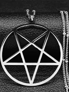 Fashion Witchcraft Satan Pentagram Stainless Steel Chain Necklace Women Black Color Charm Big Gothic Witch Jewelry