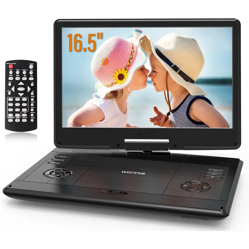 16.5" Portable DVD Player with 14.1" Large  Swivel Screen, 6 Hours Rechargeable , DVD Player Portable Support MP4, MKV Video & USB/SD Card/Sync TV, High Volume Speaker,  Regions