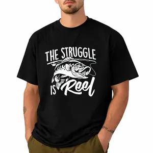 Men’s Fishing Graphic T-Shirt Short Sleeve Crew Neck Casual Tee, Bass Fish Print Outdoor Streetwear Top for Daily Wear, Travel, Summer Fishing Shirt