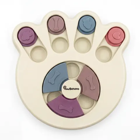 PAWBEHAVE Vinyl Canine Puzzle Toy & Slow Feeder Bowl - Level 1 Pastel Paw Non-Toxic Cute Interactive Puppy Treat Dispenser, Mental Enrichment Toy to Prevent Gulping, Promote Healthy Digestion
