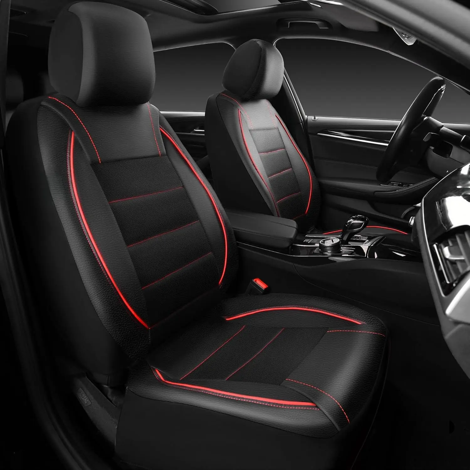 YXCY Summervibes Universal Fit Piping Faux Leather 2-Front Car Seat Covers, Waterproof Auto Accessories for SUV Sedan Van Truck, Airbag-Compatible, Headrest Cover Opening Holes, Dome Sound Lumbar Composite Seat Protectors for Cars