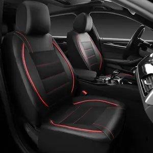 Summervibes Universal FIT Piping Leather Two Front Seat Covers, Waterproof Faux Leather for SUV Sedan Van Truck, Airbag Compatible,Reserved Opening Holes for Headrest Covers. Dome Sound