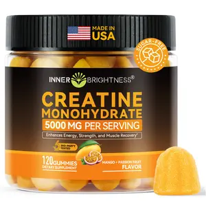 INNER BRIGHTNESS Creatine Monohydrate Gummies for Men 5000 mg, 3rd Party Tested, Creatine Gummies for Women, Support Muscle Growth, Strength & Energy Support, Sugar Free, Vegan, 120 Count, Mango Passionfruit Flavor