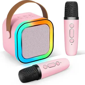 Mini Karaoke Machine for Kids Teens Adults & Girls with 2 Wireless Microphones LED Lights ASTONISHING SOUND 6-10H Battery Life BLUETOOTH 5.0 TWS Technology Perfect Gift Ideas Lightweight Easy to Operate Colorful Rechargeable