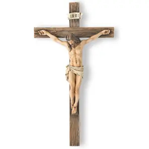 Catholic Crucifix Wall Cross - 9.65-Inch Handmade Renaissance Style Jesus Christ Sculpture, Religious Home Decor, Inspirational Christian Easter Gift for Devout