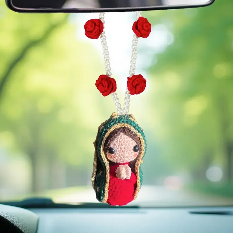 Handmade Crochet Car Hanging Ornament, Cute Rearview Mirror Charm, Boho Car Interior Decor Gift for Women
