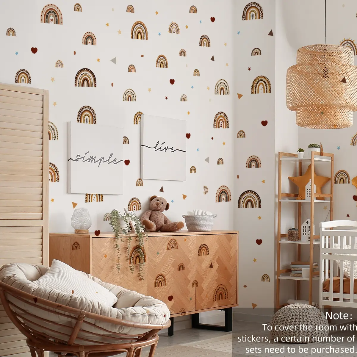 Set of Six New Bohemian Rainbow Wall Stickers for Bedroom & Living Room, Self-Adhesive Home Decor for Stylish Accent Walls