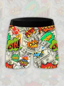 Men's Dollar Bill Comic Print Briefs, Trendy Street Style, Stretchy Breathable Comfort, Casual Daily Wear Underwear for All Seasons