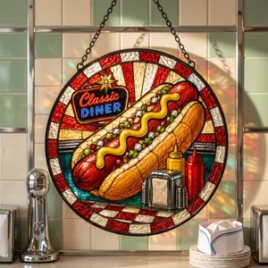 Hot Dog Faux Stained Glass Suncatcher, Foodie Window Hanging, Funny Kitchen Decor, Food Lover Gift Summer Cookout Stained Glass Style, Grill Lover Gift