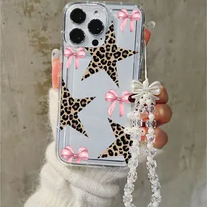 Leopard Star Bow Phone Case Cover Shockproof Wear-resistant with Bow Strap Compatible iPhone11/12/13/14/15/Promax16/16Promax/16pro/16plus for iPhone11-17promax