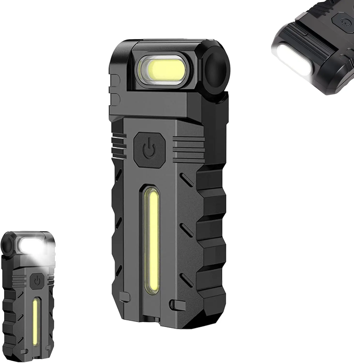 Rechargeable LED Work Flashlight, 270° Rotatable Head COB Side Light with Magnetic Base & Pocket Clip, Red Warning Mode, Compact EDC Torch for Car Repair, Camping, Emergency