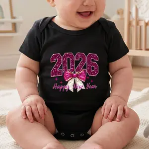 Sparkling Numbers Bow And Text Print Bodysuit Baby Rompers Short Sleeve Cotton Toddler Rompers Graphic Print Baby Clothes One-Piece Outfit