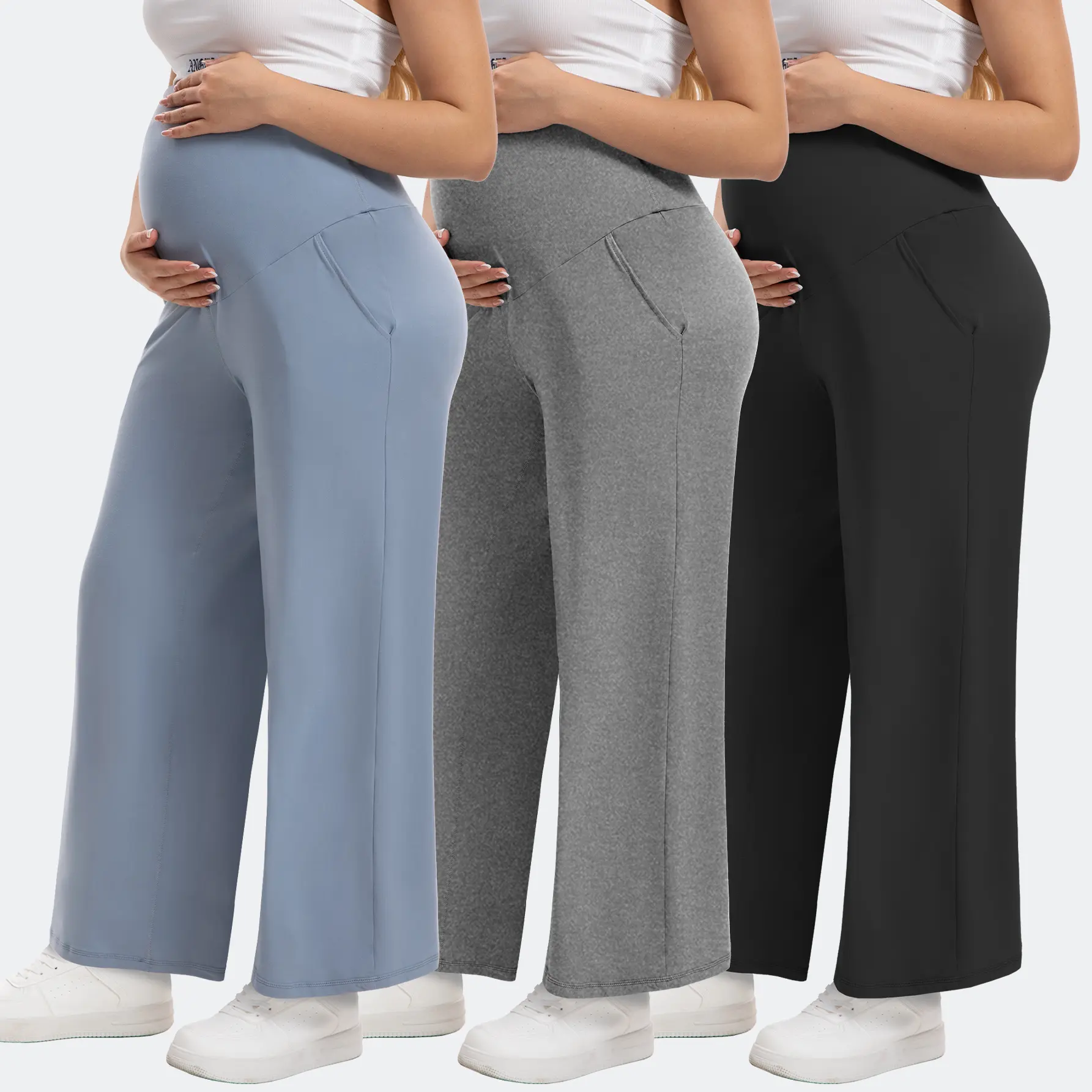 3 Pack Women's Maternity Straight-leg Leggings with Pockets Over The Belly High Waisted Leggings Pregnancy Workout Soft Activewear in Assorted Colors