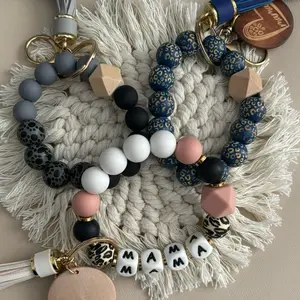 Mama Keychain Wristlet - Beaded Design with "MAMMA" Text, Colorful Beads, and Colorful Charms in Assorted Shapes