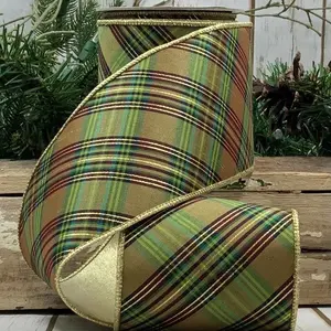 Metallic Abbey Plaid Ribbon, 4" X 10YD