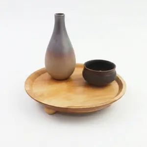 Wood Pedestal Stand with Ball Feet – Round Entryway Catch-all Dish for Keys and Glasses – Raised Bathroom Counter Organizer & Soap Riser, Rustic Farmhouse Decor Tray