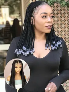 20 Inch Long Braided Lace Wigs for Women, Gorgeous Fluffy Wigs with Baby Hair, Synthetic Braided Lace Wigs for Party, Daily Use, Bohemian Braided Wigs