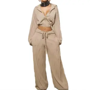Long Sleeve Hoodie and Wide Leg Zipper Set