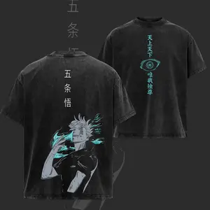 Jujutsu Kaisen - Gojo Double Printed Oversize Lightweight Washed Tee - Hoodie, Graphic Top Cotton T-Shirt For Comic Anime, Summer Outfits, Gift For Anime Lover, Gift For Him Her