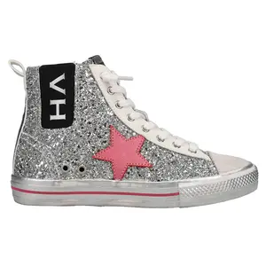Vintage Havana Womens Alive Metallic Glitter High  Sneakers Shoes Casual - Silver