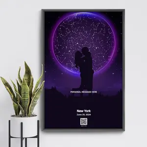 Custom QR Code Star Map Art Poster Prints, Personalized Star Chart with QR Code Canvas Prints Wall Art, Unique Star Constellation Map Gift Wall Hanging Decor for Special Occasion