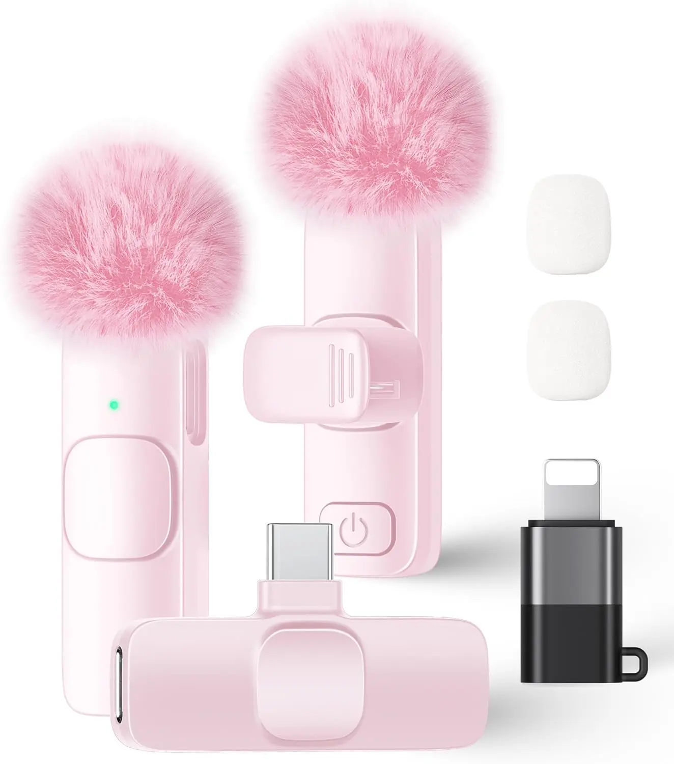 Wireless Lavalier Microphone for iPhone iPad and Android Phone, 2 Pack Lapel Mic Plug and Play Wireless Mic Noise Reduction Microphone for Video Recording Interview Podcast Vlog YouTube Tiktok (Pink)