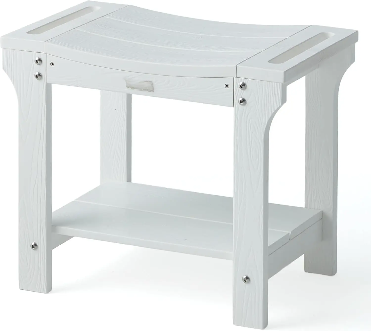 20.5 inches Modern HDPS Plastic Shower Stool - Inside Shower & Shaving Bathroom Bench with Storage Shelf, Foot Rest, Non-Slip, White, 304 Stainless Screws, Assembly Instructions, 500LBS Weight Capacity, Accessories