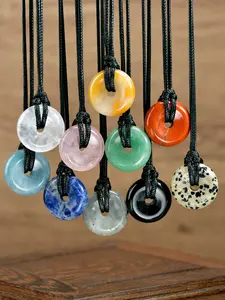 Natural Stone Peace Buckle Pendant Necklace - Available Natural Crystals Rose Quartz White Crystal and Aquamarine in Multiple Colors Materials, Bohemian Unisex Couple Necklace, for Everyday Wear and Holiday Gift Jewelry