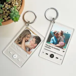 RodyThread Personalized Photo Music Player Keychain Custom Favourite Song Plaque Keyring Meaningful Anniversary Gift for Him Custom Picture Car Accessories 3mm Acrylic Visor Clip Edition tiktokshopspringglowup