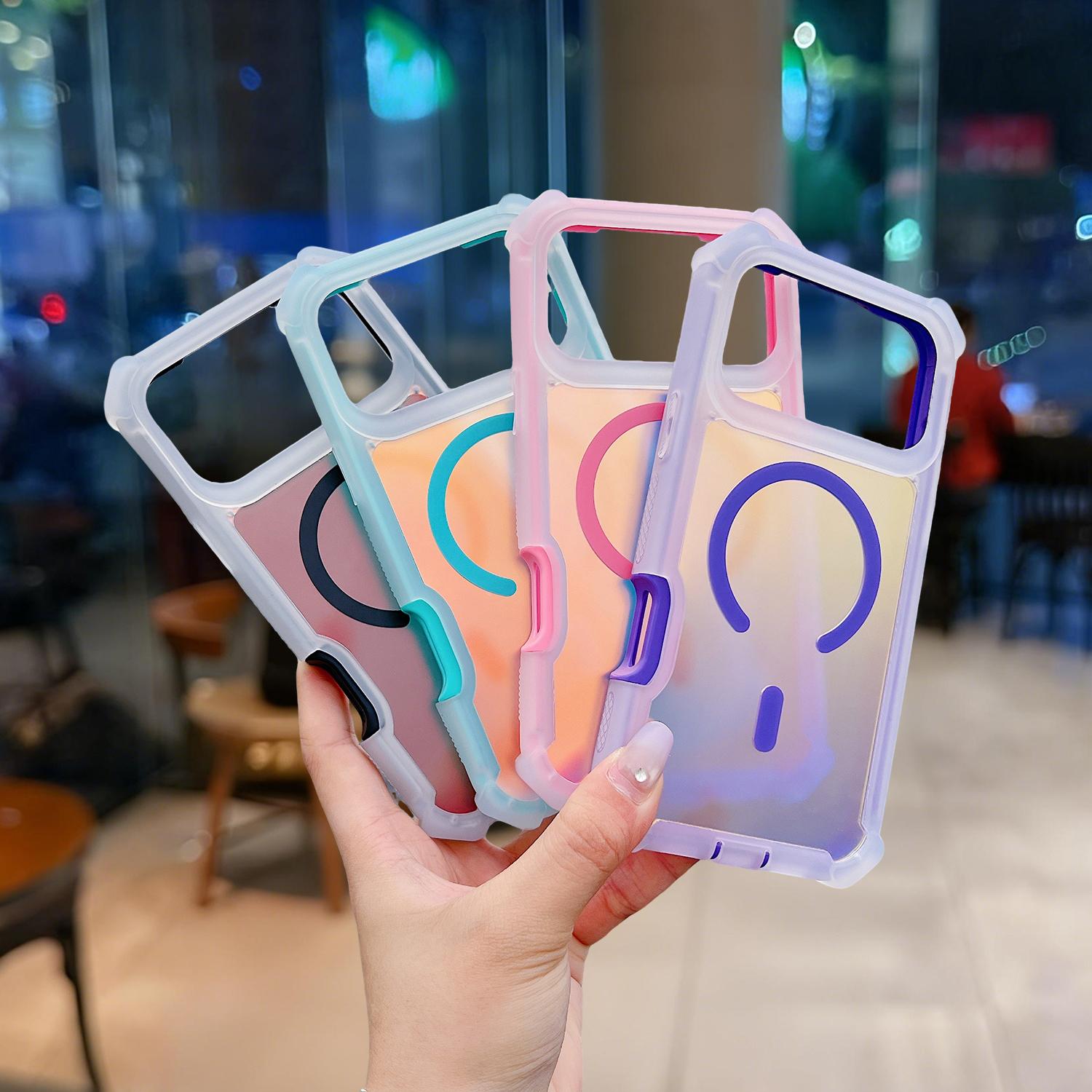 For iPhone 17 Pro Max Case/17 Air/17 Pro/17 16 15 14 13 , Iridescent Back, Magnetic Support for MagSafe Shockproof Cover, Crystal and Corner High-Duty Protection for Girls Women