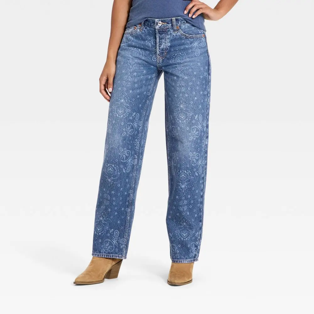 Women's Low-Rise Bandana Baggy Jeans - Universal Women's Low-Rise Bandana Baggy Jeans - Universal