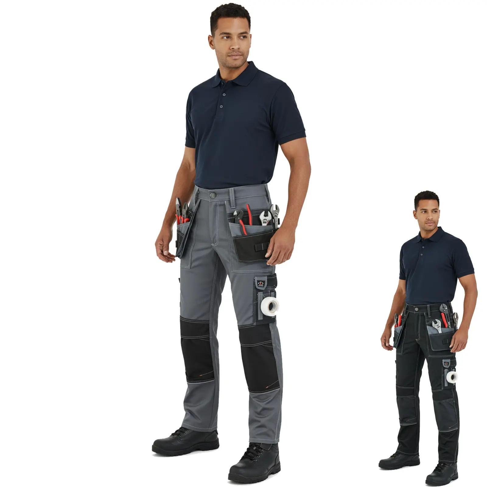 Men's Tactical Cargo Work Pants, Heavy-Duty Poly-Cotton Twill with Reinforced Holsters, Knee Pad Pockets and Multiple Pockets, Menswear, Trouser, Button, All Seasons