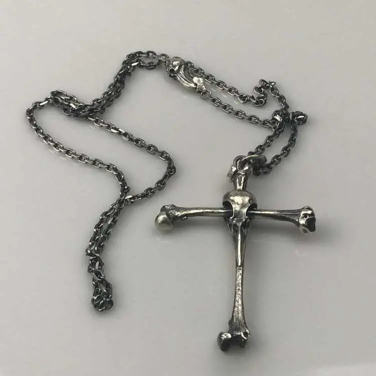 Raven Skull Cross Necklace, Gothic Skeleton Bone Pendant for Men & Women, Edgy Rock Style Statement Jewelry, Cross Necklaces
