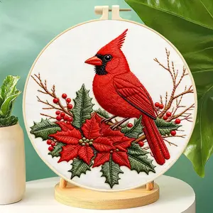 Embroidery Knitting for Beginners Red Bird and Red Fruit Embroidery KIT Red Christmas Series Nordic Style Handcraft Kit