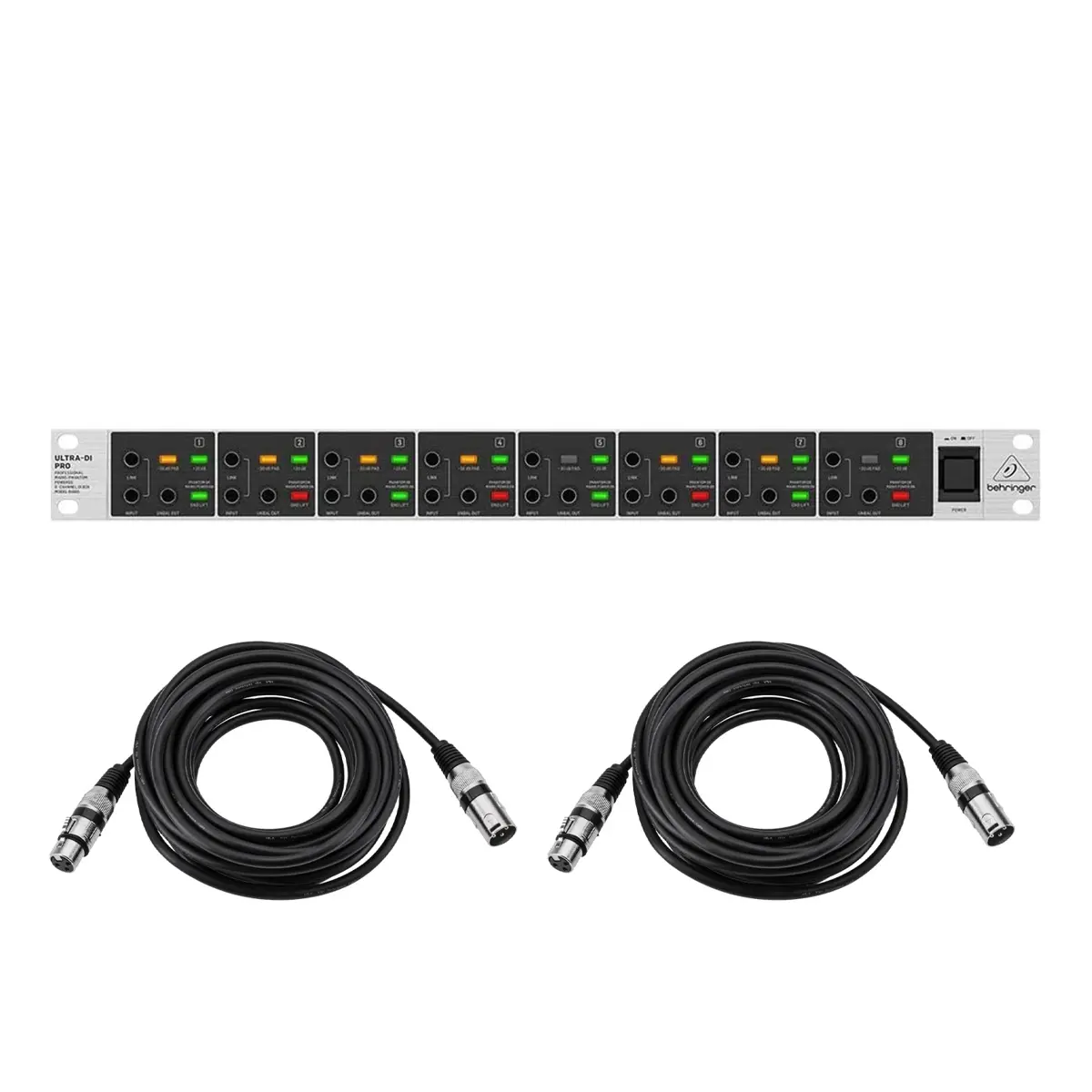 Behringer Ultra-DI Pro DI800 8-Channel Professional Mains/Phantom Powered DI-Box Bundle with 25' XLR Microphone Cable, Audio Connection Solution for Noise Reduction, Plug-and-Play Speaker Compatibility
