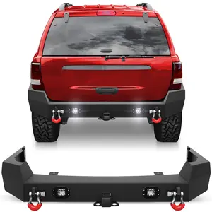For Jeep Cherokee WJ 1999 2000 2001 2002 2003 2004 Rear Bumper Heavy Duty Steel Bumper with LED Lights D-Rings