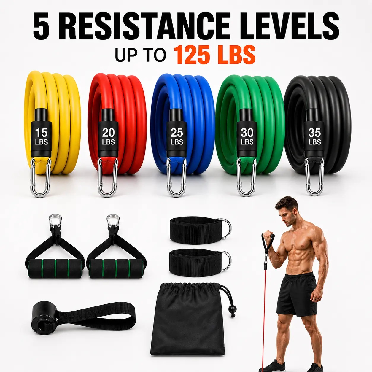Resistance Bands Set 11-Piece Performance Upgrade Kit, Stackable Workout Bands with Handles, Door Anchor & Ankle Straps, 15-125 LBS TPE Exercise Bands for Home Gym, Strength Training, Pilates,  Woman Men Full Body Travel Fitness Comprehensive Band Set