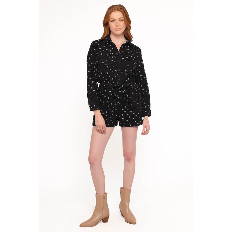 Niqui Long Sleeve Romper - Black Cream