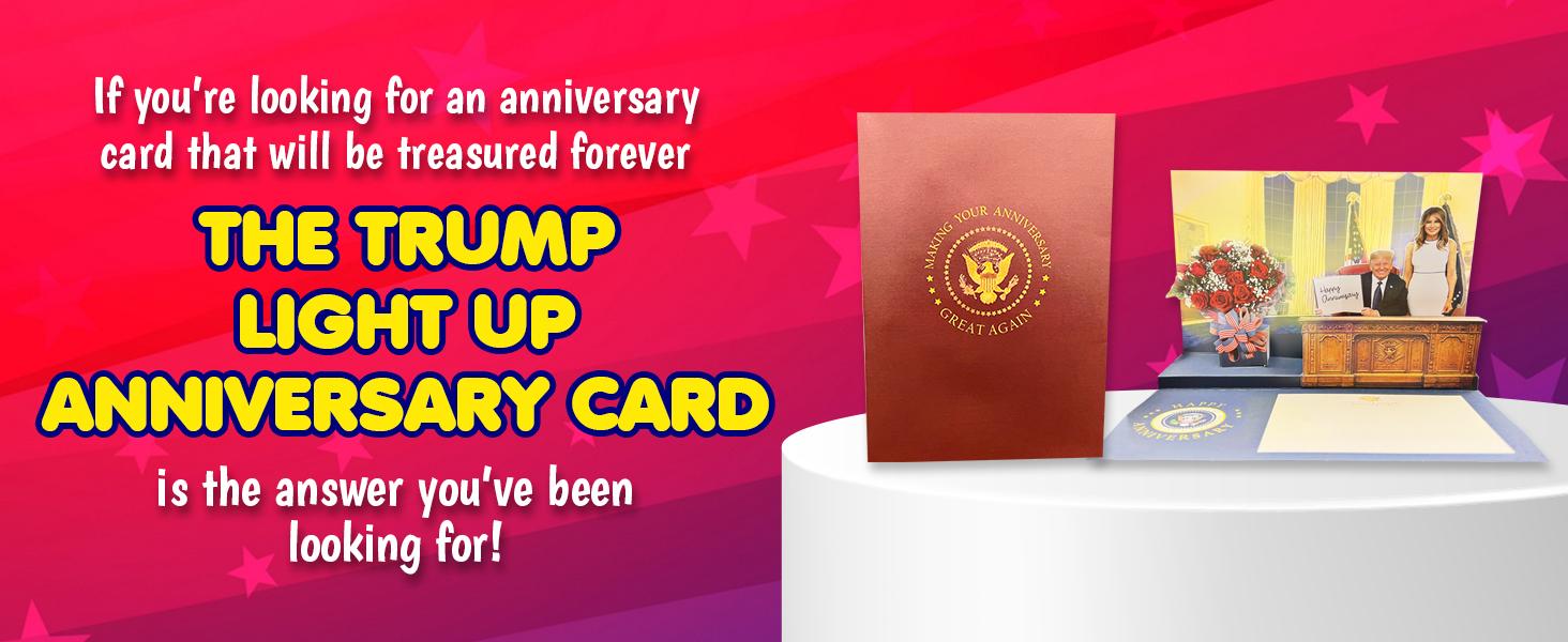 Trump Pop Up Anniversary Card with Real Voice, Lights & Music - 3D Scene Plays Happy Anniversary in Donald Trump's Voice - Funny Novelty Greeting Card for Couple, Husband & Wife (Oval Office)