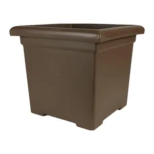 The HC Companies Accent Square Plastic Plant Pot with Drainage, 15.5", Chocolate