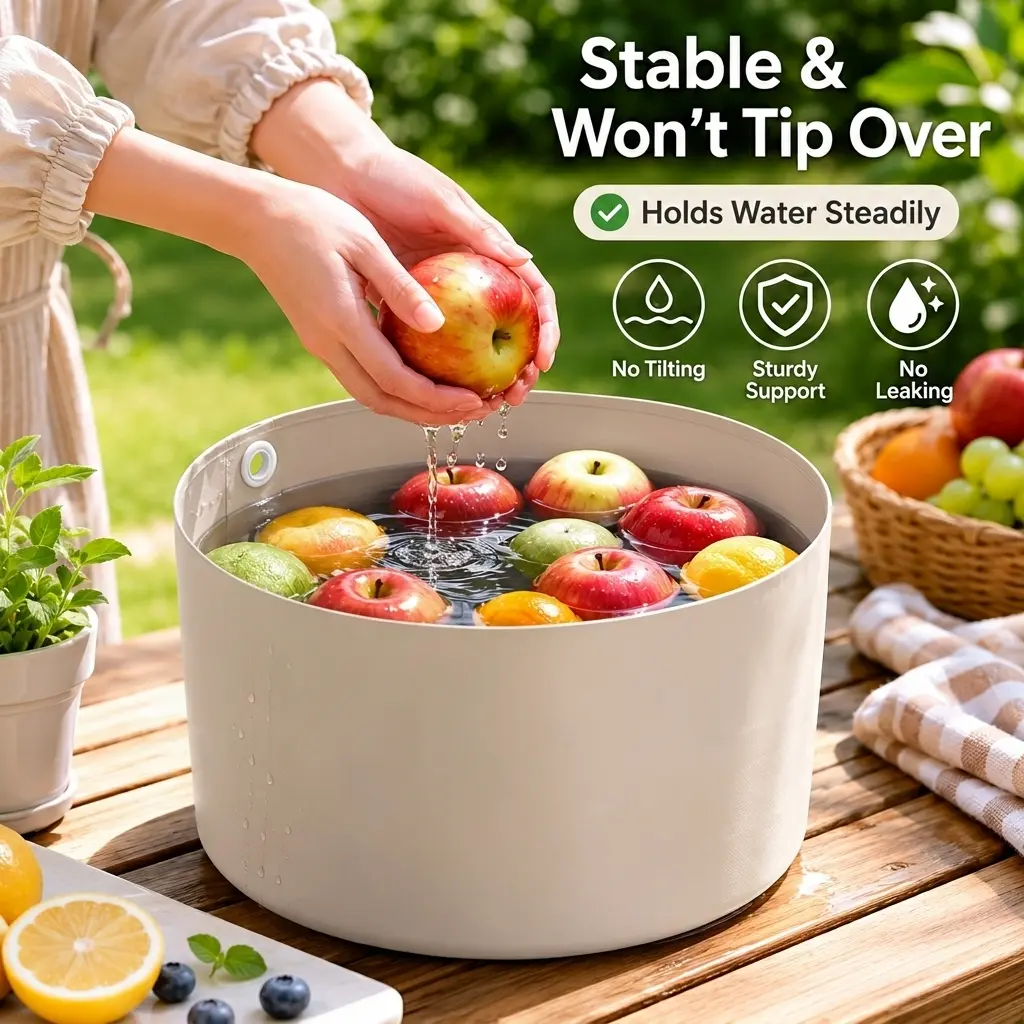 1 Count, Foldable Waterproof Bucket with Built-in Hanging Hole, Pressed Bottom Edge, for Outdoor Camping Travel Fruit Washing and Storage