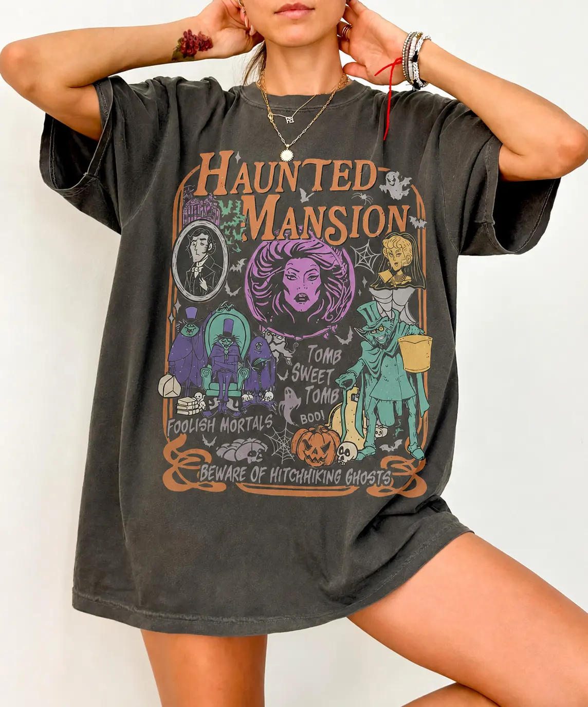 Comfort Colors Retro The Haunted Mansion Shirt, Madam Leota Hitchhiking Ghosts Tee, Spooky Season T-Shirt, Halloween Gothic Family Trip