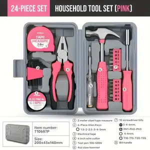 24-Piece Pink & Yellow Household Tool Kit  – Compact Mini Tool Box, Complete DIY Starter Set for Home Repairs & Gifts