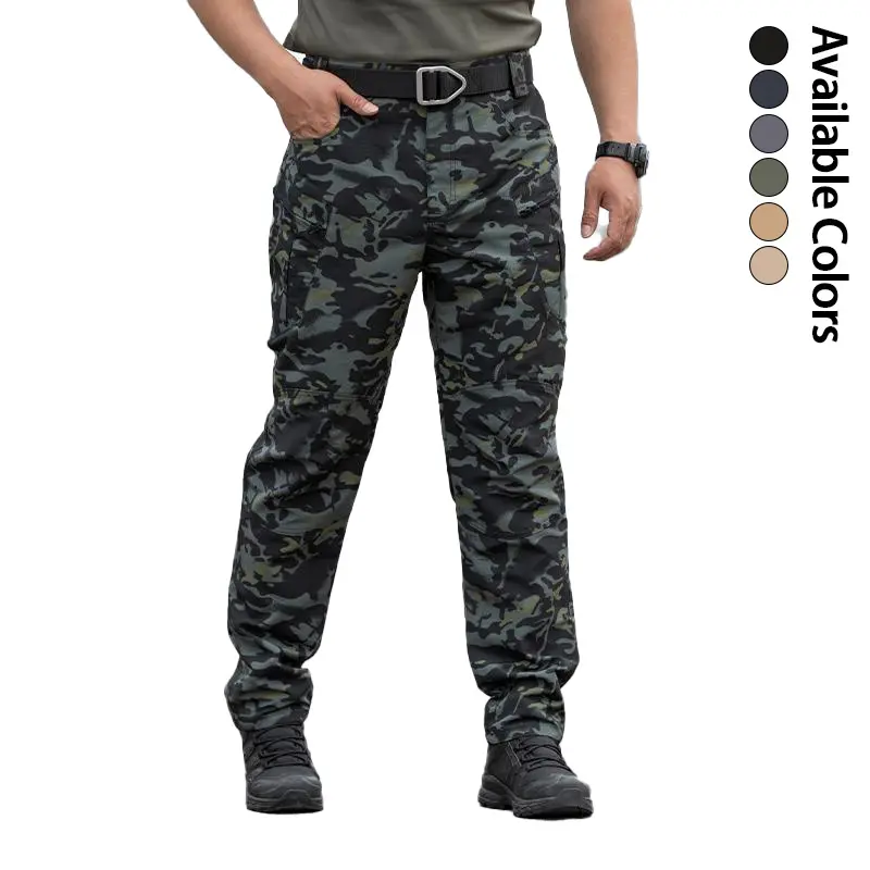 Please order according to the size chart: men’s 100% polyester camouflage tactical cargo pants with multiple pockets, quick-dry outdoor hiking work long pants