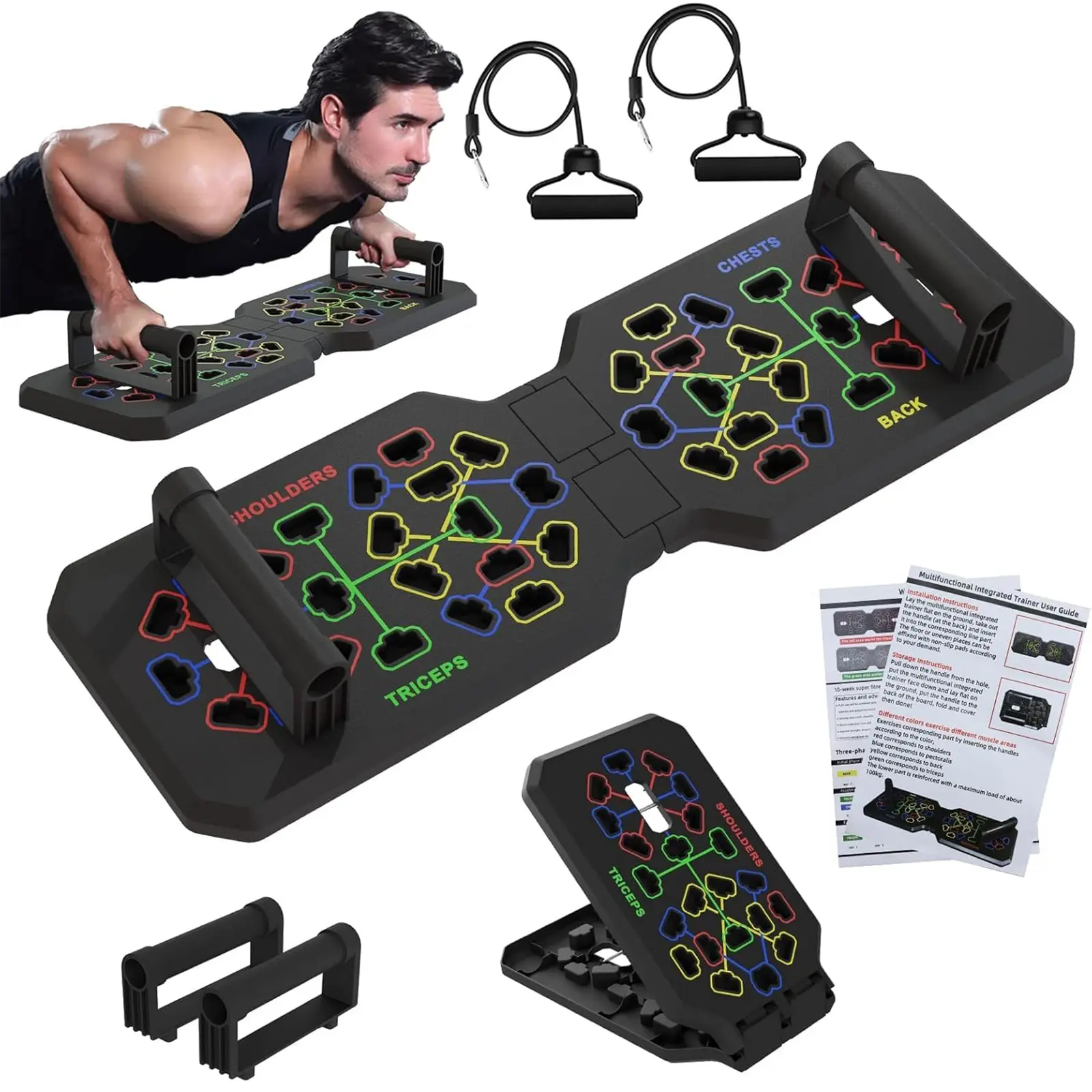 28 In 1 Push Up Board, Foldable & Portable Push Up Handles, Professional Floor Workout Gear For Home Gym, Strength Training For Men & Women