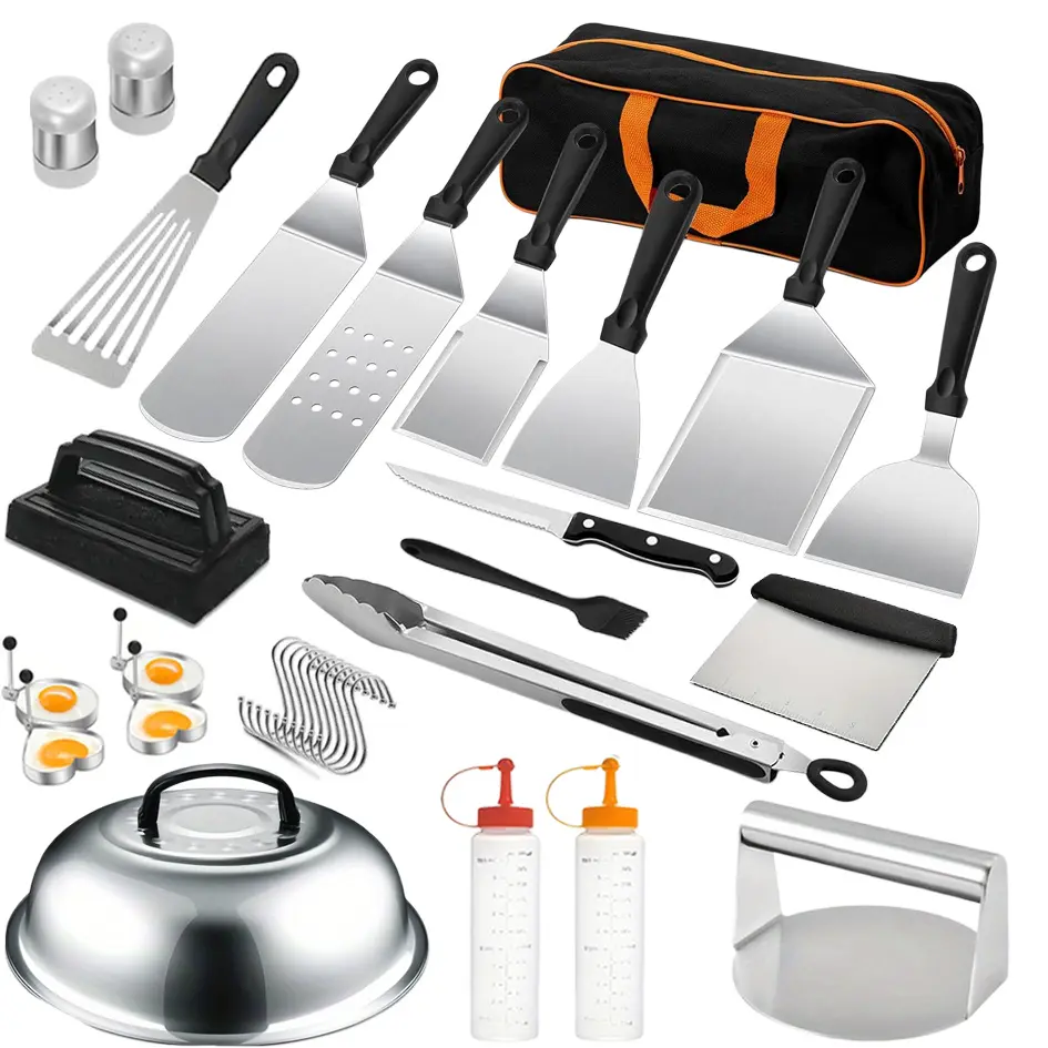 33PCS grill accessory kit, professional Hibachi flat top outdoor/courtyard barbecue tools, barbecue tools, outdoor barbecue teppanyaki burger press, suitable gifts for Father's Day for dad/barbecue accessory gift set，tiktok shop must haves
