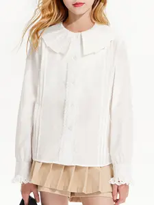 Girls Dress Shirt Button Down Blouse Kids School Uniform with Peter Pan Collar Size 6-16Y